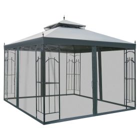 10x10 Steel Patio Gazebo Canopy Grey with Mesh Curtains Shelves 10x10 Steel Patio Gazebo Canopy Grey with Mesh Curtains Shelves