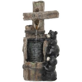 22.8" Water Fountain, 3-Tier Resin Bears on Log Outdoor Waterfall Fountain with LED Lights, Pump 22.8" Water Fountain, 3-Tier Resin Bears on Log Outdoor Waterfall Fountain with LED Lights, Pump