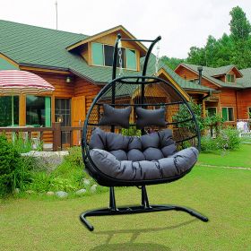 2 Person Folding Double Swing Chair Wicker Rattan Egg Chair with Stand and Cushion (Black+anthracite) 2 Person Folding Double Swing Chair Wicker Rattan Egg Chair with Stand and Cushion (Black+anthracite)